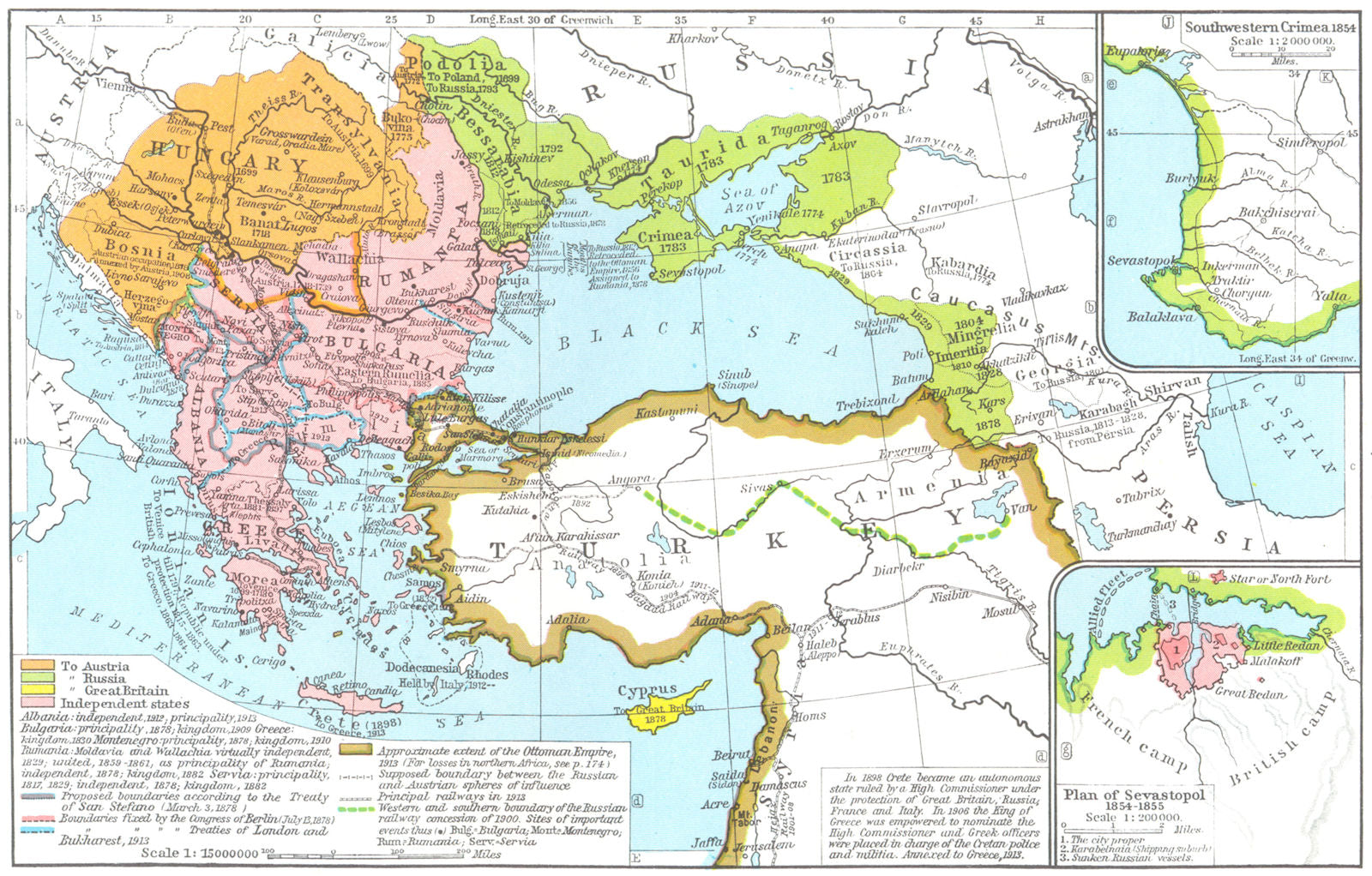 OTTOMAN EMPIRE. 1683-1913; SW Crimea 1854; plan Sevastopol-1855 1956 old map